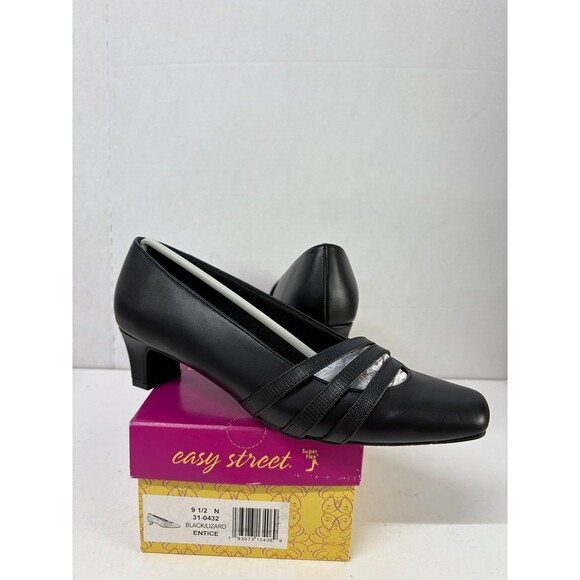 Easy Street Women's Entice Squared Toe Slip-On Pumps Black/Lizard Heels Sz 9.5 N - Picture 1 of 6